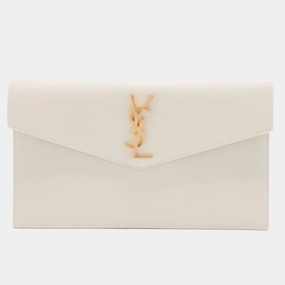 Saint Laurent Cream Envelope Clutch with Gold YSL Logo